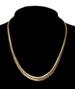 9CT GOLD GRADUATED FLAT CURB LINK CHOKER NECKLACE, with lobster claw clasp, 41.5cms (l), 12.7g