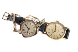TWO LADIES' WRISTWATCHES, comprising Omega Genève oval gold-plated watch, manual wind 17-jewel