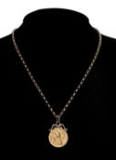 QUEEN VICTORIAN SOVEREIGN, 1888, mounted as a pendant with attached 9ct gold mount, and suspended