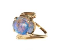 14CT GOLD OPAL RING, opal approx. 12 x 10mms, in a cross-over setting, ring size L, 5.1g Provenance: