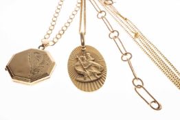 9CT GOLD ST. CHRISTOPHER PENDANT NECKLACE, 43cms (l), 5.9g; together with a 9ct gold curb link chain