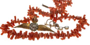 9CT GOLD, DIAMOND CHIP & ENAMEL RAF SWEETHEART BROOCH, 5cms (w), weight approx. 3.8g; together