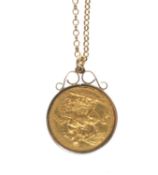 VICTORIA SOVEREIGN PENDANT, 1879, Melbourne Mint, in 9ct gold mount and 9ct chain, gross wt. approx.