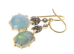 PAIR OF SYNTHETIC OPAL & ROSE-CUT DIAMOND CHIP EARRINGS, stamped '925', 2.2g gross (2) Comments: