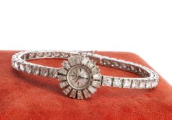 OMEGA DIAMOND & PLATINUM VINTAGE LADIES' WRISTWATCH, the circular dial with baton hour markers,