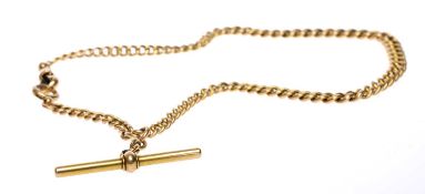 15CT GOLD GRADUATED CURB LINK ALBERT CHAIN, with T-bar and lobster claw clasp, 31cms, 28.7g