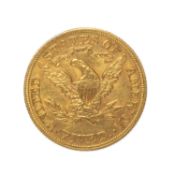USA GOLD FIVE DOLLARS, 1880, obv. Liberty facing left, rev. heraldic eagle with Union shield, 8.3g