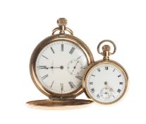 WALTHAM GOLD-PLATED ROYAL HUNTER POCKET WATCH, crown wind, 50mms (diam.); together with a Waltham