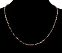 9CT GOLD FINE BELCHER CHAIN NECKLACE, with metal bolt ring clasp and a spring clip, 45cms (l), gross