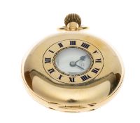 J. W. BENSON 9CT GOLD HALF HUNTER POCKET WATCH, signed stepped white enamel dial, subsidiary seconds