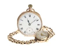 TWO GOLD WATCHES, comprising 9ct gold Swiss fob watch, with 15J engine turn decorated movement, 34mm