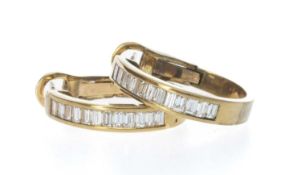 18CT GOLD DIAMOND EARRINGS, each set with twelve baguette-cut diamonds, stamped '750', 8.1g gross (