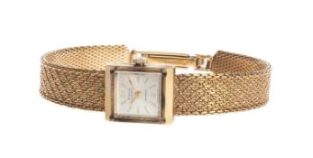 9K GOLD AVIA LADIES' BRACELET WATCH, fitted with 17-jewel manual wind movement, integral trellis-