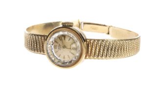 14CT GOLD WILKA SWISS LADIES' BRACELET WATCH, integral mesh link bracelet, deployant clasp, 18mm (