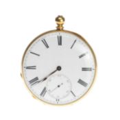 18CT GOLD SWISS KEY-WIND POCKET WATCH, Badollet, Geneva, white enamel Roman dial with subsid.