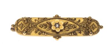15CT GOLD DIAMOND CHIP BAR BROOCH, 3.0g Provenance: private collection Carmarthenshire Comments: