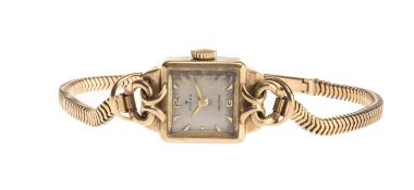 ROLEX PRECISION 9CT GOLD LADIES' BRACELET WATCH, 1950s, square dial with fancy lugs and integral