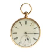 VICTORIAN 18CT GOLD KEY WIND POCKET WATCH, London 1878 hallmarks, white enamel Roman dial with