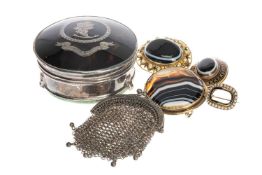 MOURNING JEWELLERY & RELATED ITEMS, comprising pearl and black enamel oval mourning brooch (window