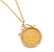 1896 VICTORIA GOLD HALF SOVEREIGN PENDANT, in 9ct gold frame, and with 9ct gold curb link chain,