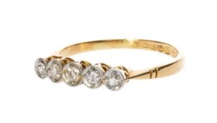 18CT FIVE-STONE DIAMOND RING, millegrain setting, 2.1g, size N Provenance: deceased estate