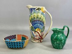 20TH CENTURY CERAMICS, Pru Green Gwili cream glazed jug with colourful shell and mollusc design,
