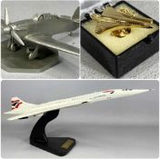 COMPOSITE SCALE MODEL OF CONCORD, on display stand, 61cms (l), with a gilt metal concord tie pin and
