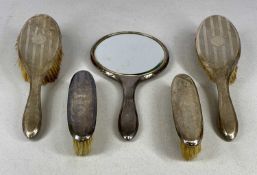GEORGE V SILVER-BACKED FIVE-PIECE BRUSH & MIRROR SET, engine turned decoration, Birmingham 1922-24