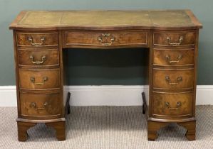 REPRODUCTION WALNUT TWIN-PEDESTAL DESK with tooled top, central drawer flanked by 4+4 drawers, on