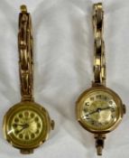 TWO VINTAGE 9CT GOLD LADIES' WRISTWATCHES, on plated flexible bracelets, 44g gross Provenance: