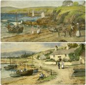 WARREN WILLIAMS (1863-1941) pair of watercolours - coastal scenes with fishing boats, figures, and