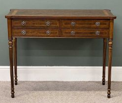 ATTRACTIVE REPRODUCTION SIDE TABLE with four shallow drawers and brass ring handles, on turned