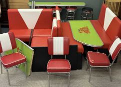 CAFÉ / DINER FURNITURE / SUITE, to include: bar, 106 (h) x 79 (w) x 41cms (d), and four stools '
