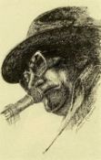 ‡ ELFYN ROBERTS (Welsh, 20th century) pen and ink - head and shoulder portrait of Meic Stevens (