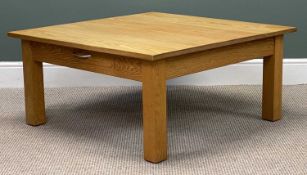 MODERN 'ANDRENA' LIGHT 'OAK LARGE SQUARE-TOP COFFEE TABLE, with two opposing drawers, British