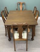 EDWARDIAN OAK WIND-OUT DINING TABLE (single leaf, no winder), 72 (h) x 155 (w) x 107cms (d); and set