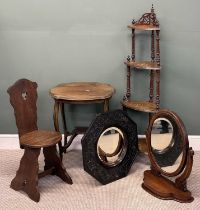 ASSORTED FURNITURE, to include Arts & Crafts style spinning chair, corner whatnot, 148cms (h), tea