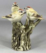 ‡ NEIL DALRYMPLE freestanding ceramic - Three Firecrests on branches, signed, 18 (h) x 13 (w) x