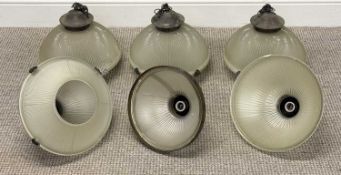 SET OF FOUR GLASS & METAL CEILING LIGHTS, 34 x 36cms (diam.), and two others Provenance: private