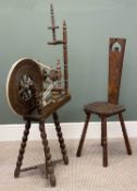 19TH CENTURY CARVED SPINNING CHAIR, and a similar era spinning wheel Provenance: private