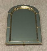 VENETIAN STYLE ARCHED-TOP WALL MIRROR, gilded brass frame and mosaic glass panels, 113 (h) x