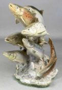 ‡ NEIL DALRYMPLE freestanding ceramic - Cluster of leaping salmon, signed, 24 (h) x 34cms (w)