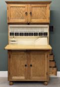 VINTAGE OAK QUICKSEY KITCHENETTE CABINET with fitted interior, associated utensils including glasses