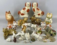 VARIOUS CERAMIC ANIMAL ORNAMENTS, including large Beswick long-haired cat, pair of Staffordshire