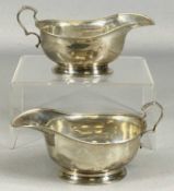 PAIR OF SILVER FOOTED SAUCE BOATS with bead rims, Walker & Hall, date marks rubbed, 6ozt Provenance: