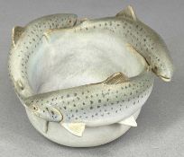 ‡ NEIL DALRYMPLE freestanding ceramic - Bowl with three salmon around rim, signed and dated 2022, 13