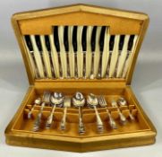 CONTEMPORARY MAHOGANY CASED CANTEEN OF CUTLERY for six persons, floral pattern detail to handles, 50