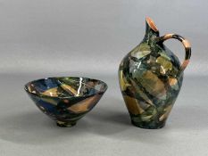 ‡ SOPHIE MACCARTHY (British, 20th century) jug and bowl, decorated with autumnal leaves, signed to