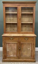 VINTAGE PINE DRESSER / BOOKCASE CUPBOARD, upper section with two glazed doors, 198 (h) x 112 (w) x