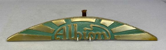 VINTAGE ALBION LORRY RADIATOR BADGE, aluminium with brass and painted finish, 9 (h) x 59.5cms (w)